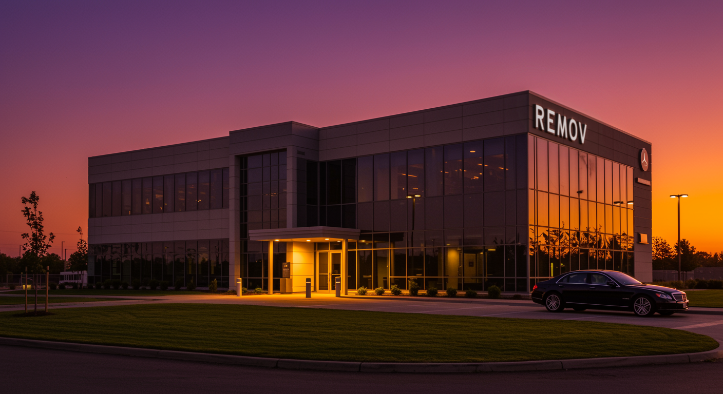 Image of building at sunset.